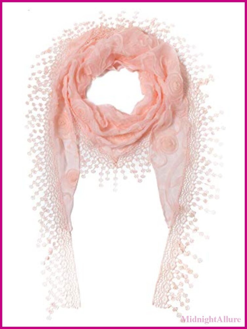Floral Embroidered Lace Triangle Scarf with Fringes